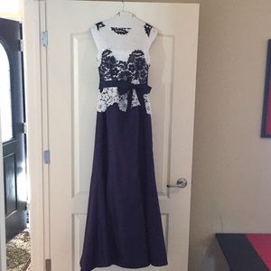 Navy and white lace gown